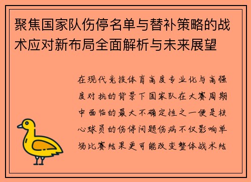 聚焦国家队伤停名单与替补策略的战术应对新布局全面解析与未来展望